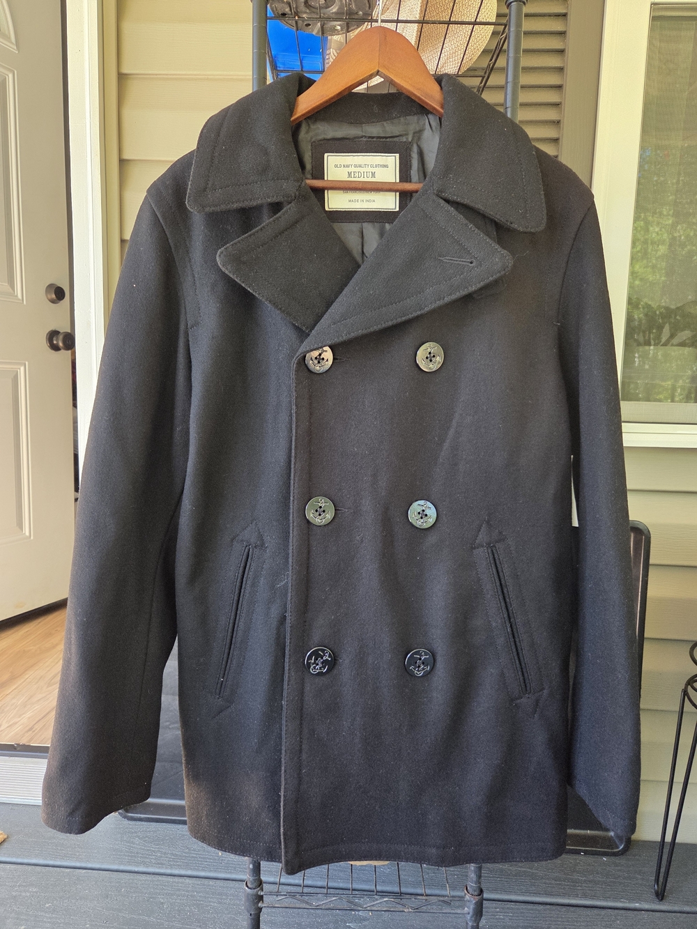 Classic Men’s Black Peacoat Jacket - Medium